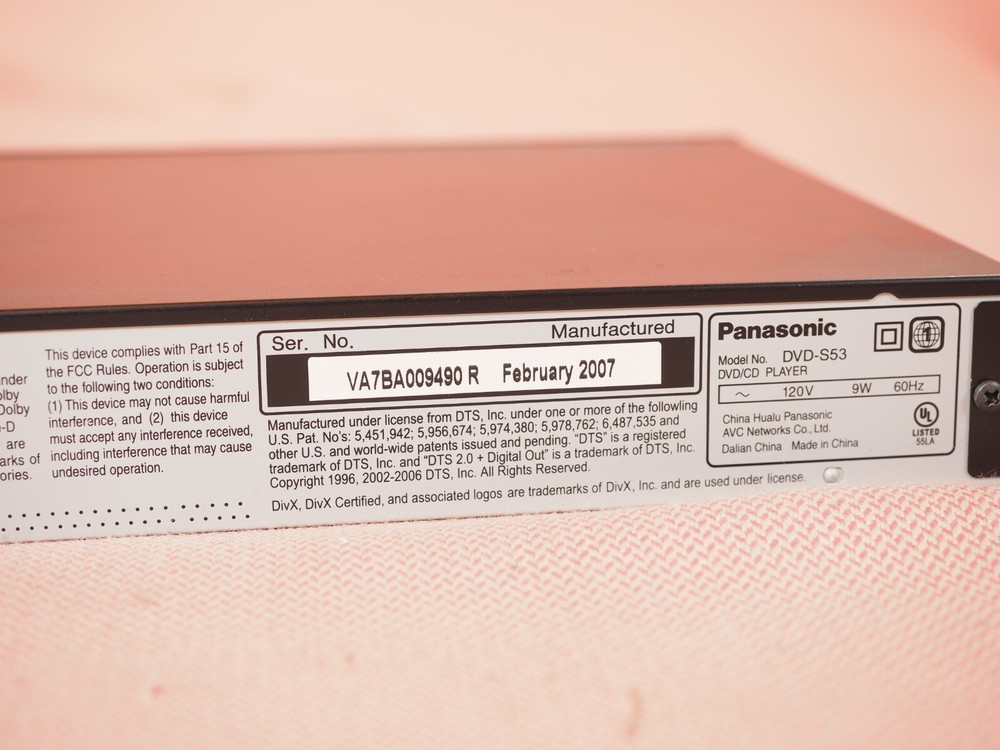 Panasonic DVD Player DVD-S53 Tested & Working No Remote