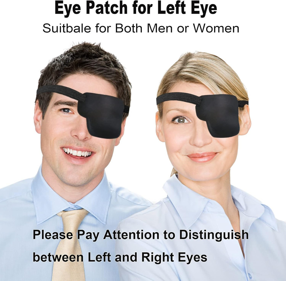 2Pcs 3D Eye Patches for , Adjustable Eyepatch,Black(Left)