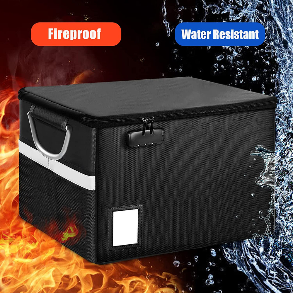 Fireproof Document File Organizer Box, Fireproof Safe Box with Lock, Portable Of
