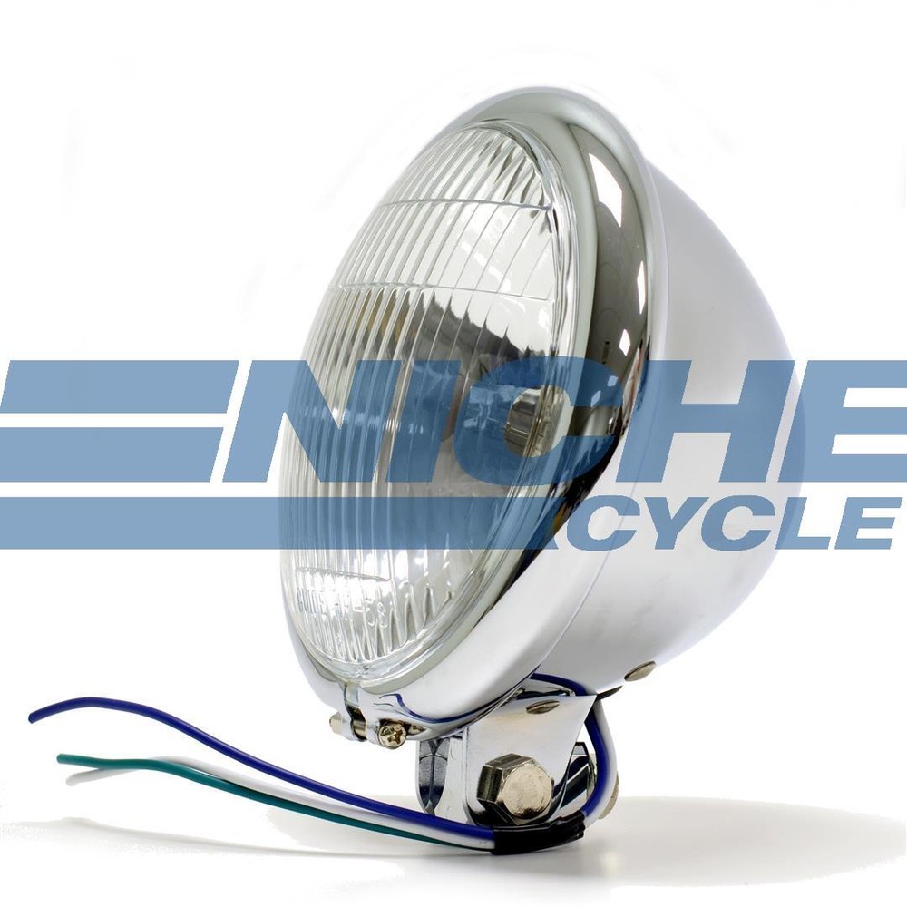 Bates Style 5.75" Chrome Headlight Assembly Blue Dot Chopper Bobber