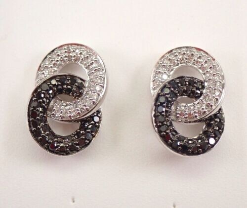 1.21ct Lab Created Black & White Diamond Interlocking Round Earring 925 Silver