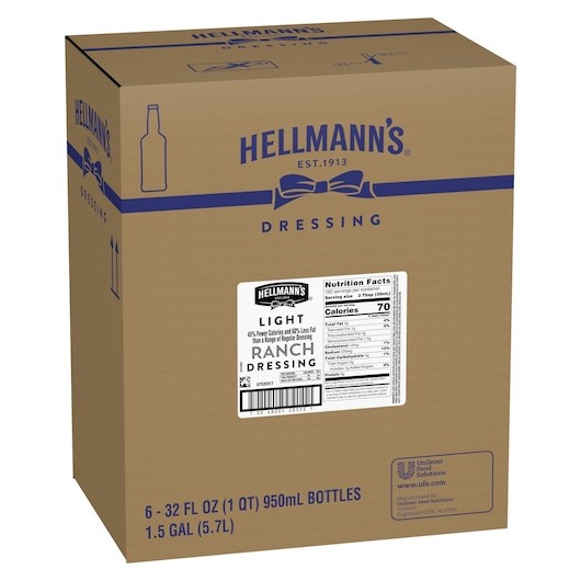 Hellmann s Classics Light Ranch Salad Bar Dressing Bottle, 32 Ounce, 6 Per Case