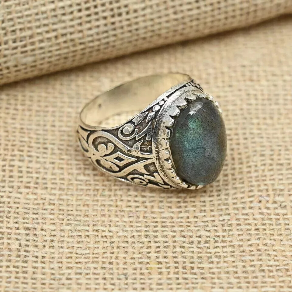 Statement Labradorite Gemstone Men's Ring 925 Sterling Silver Ring All Size  D33