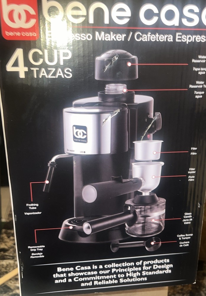 Bene Casa Espresso Maker, Black, 4 CUP