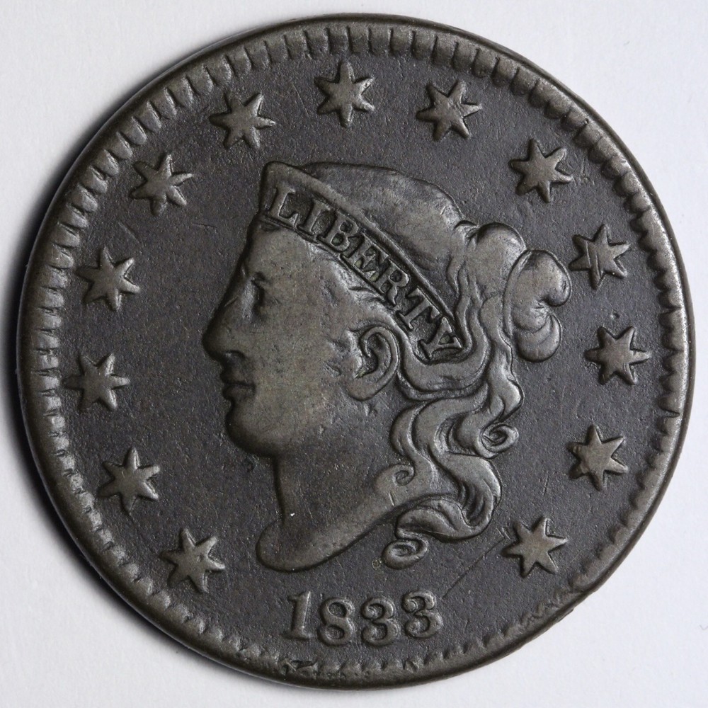 1833 Coronet Head Large Cent VF E122 AWEF