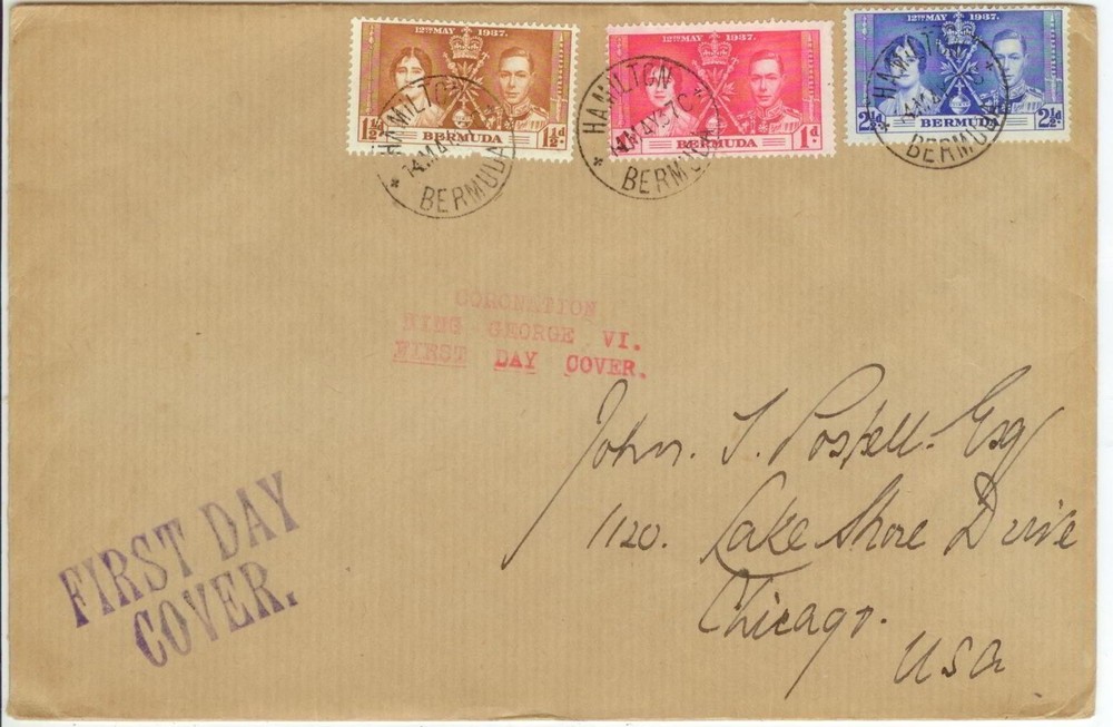 1937 Bermuda Coronation issues FDC - from Selfridge & Co Philatelic Dept