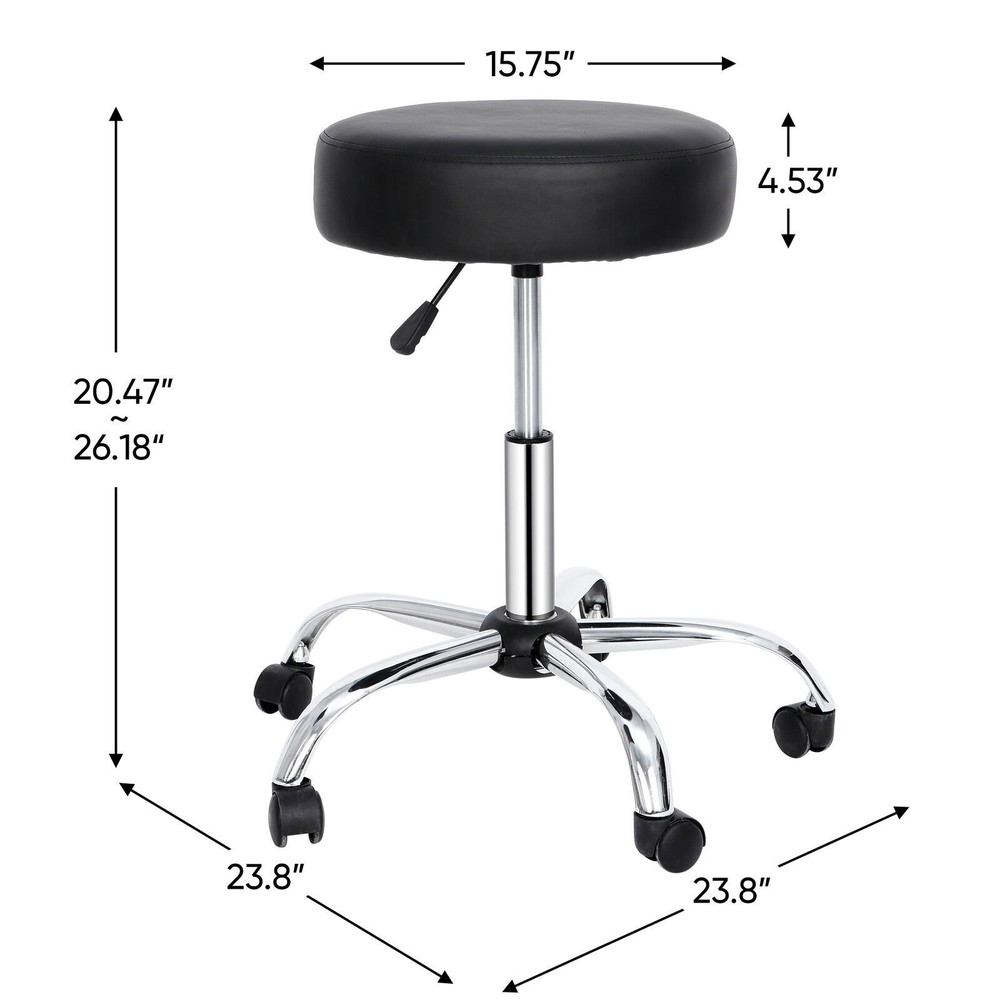 Durable Drafting Spa Bar Rolling Stool w/Wheels Black Multi-Purpose Adjustable