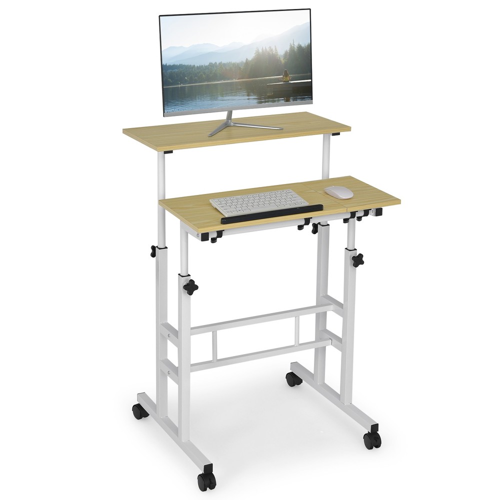 Costwy Adjustable Computer Desk Mobile Stand up Desk Tilting Workstation