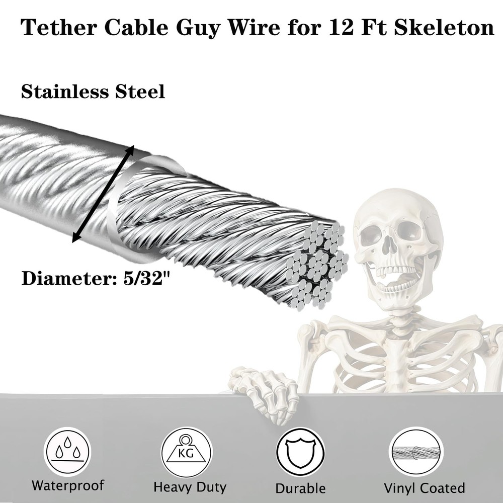 12 ft Skeleton Part U Replacement Tether Cable Guy Wire, Replacement Coated