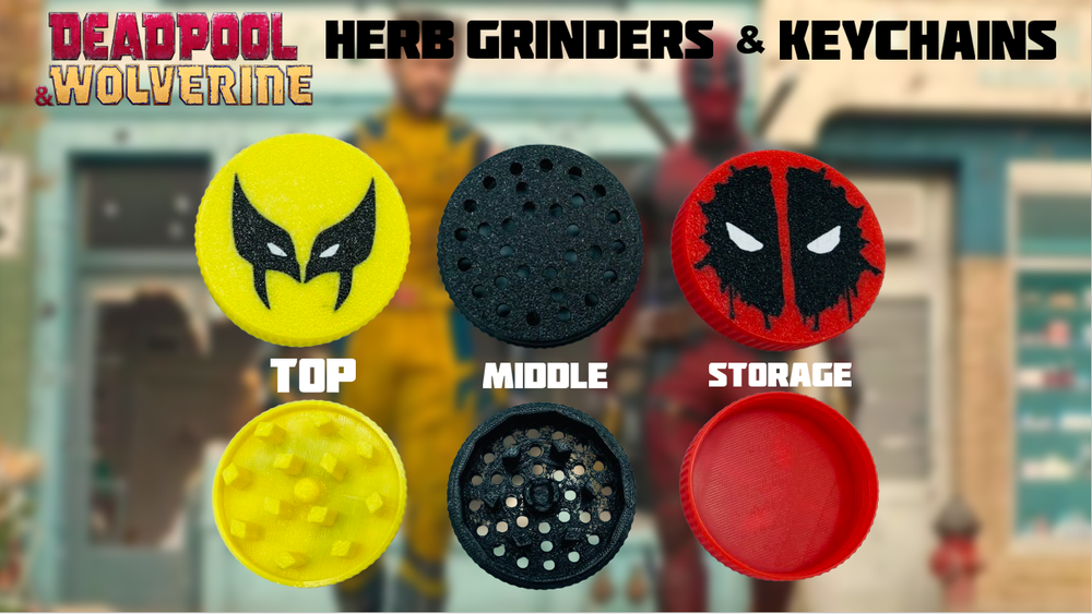 Deadpool Wolverine Herb Grinders with Storage (3 Pack) & Keychains