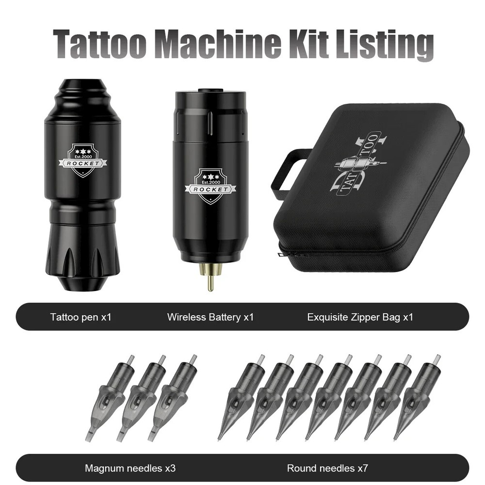 Wireless Tattoo Kit Mini Rocket Machine Battery Case Needle Power Ink Rotary