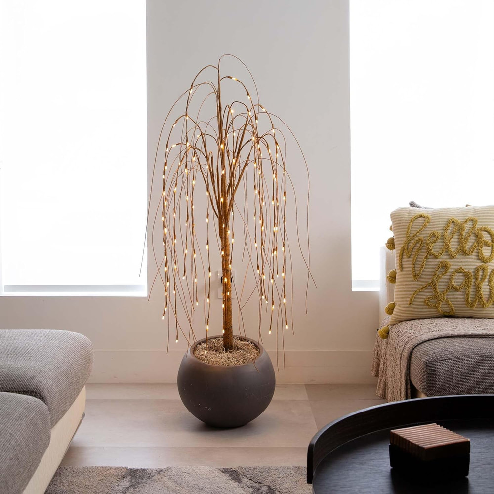 4Ft. Pre-Lit Artificial Willow Tree with 120 Warm White LED Lights