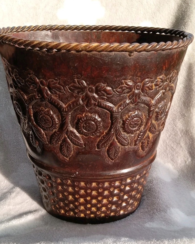 Antique Solid Copper/bronze Handmade Flower Pot 11" Tall