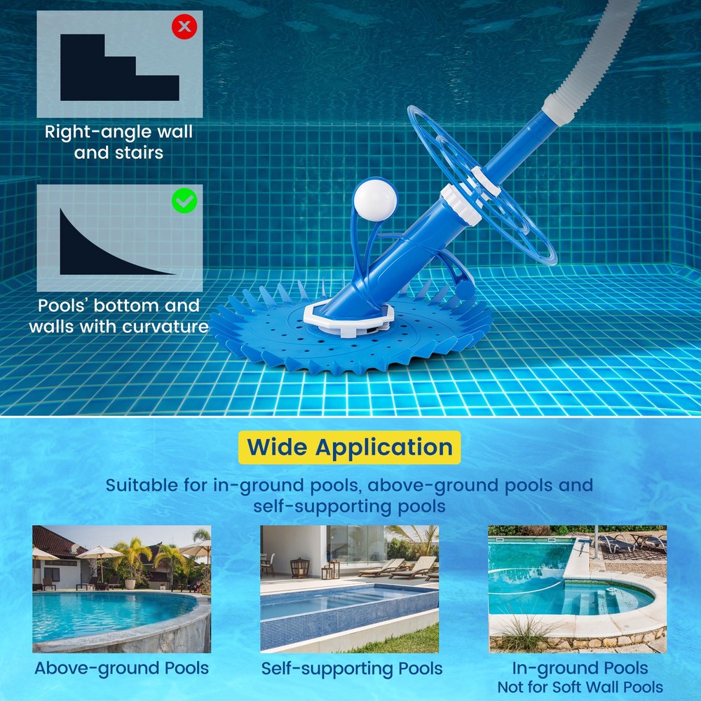 Upgraded Automatic Pool Cleaner Suction-side Pool Vacuum Sweeper w/ 36-Fin Disc