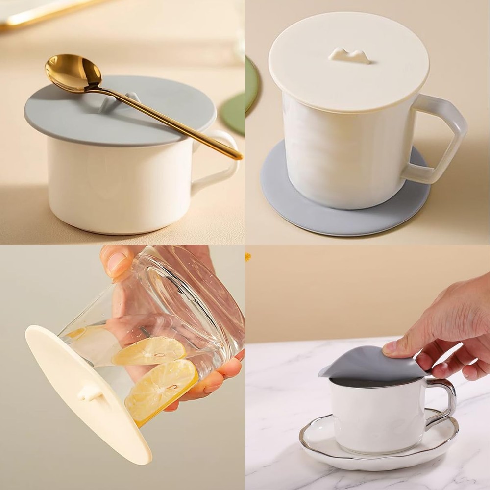 6 PCS Silicone Cup Covers Cream white, Dark Grey, Light Grey