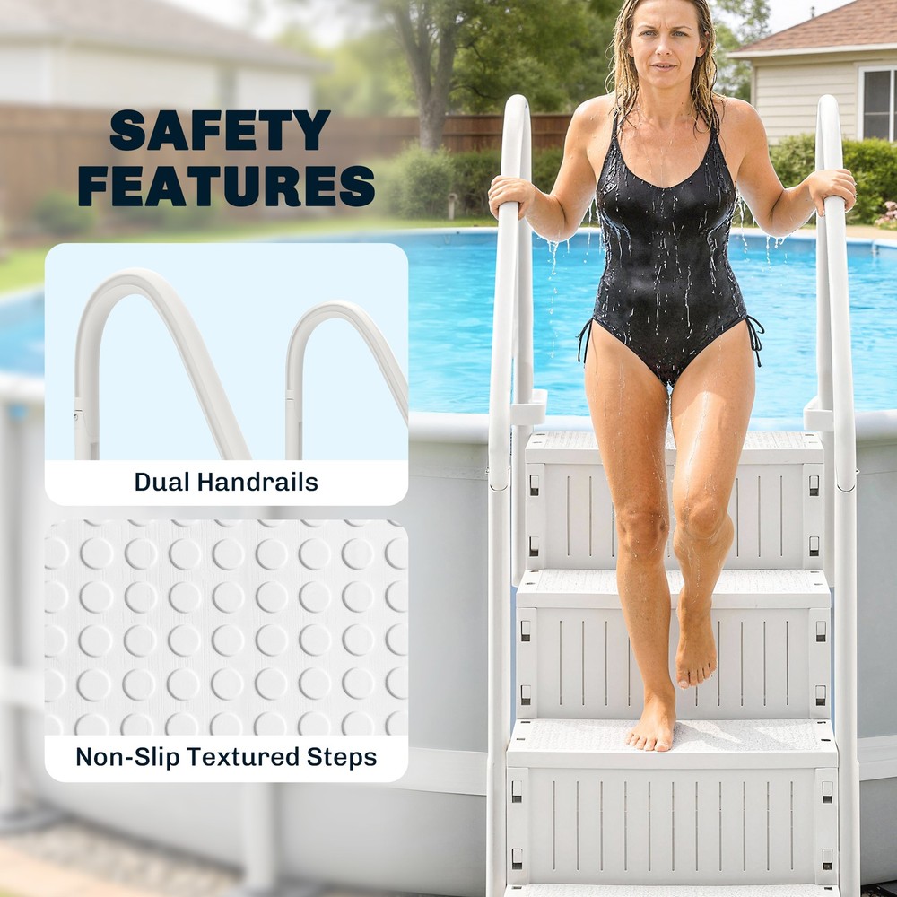 Swimming Pool Ladder Adjustable 4-Step, Cream White, White