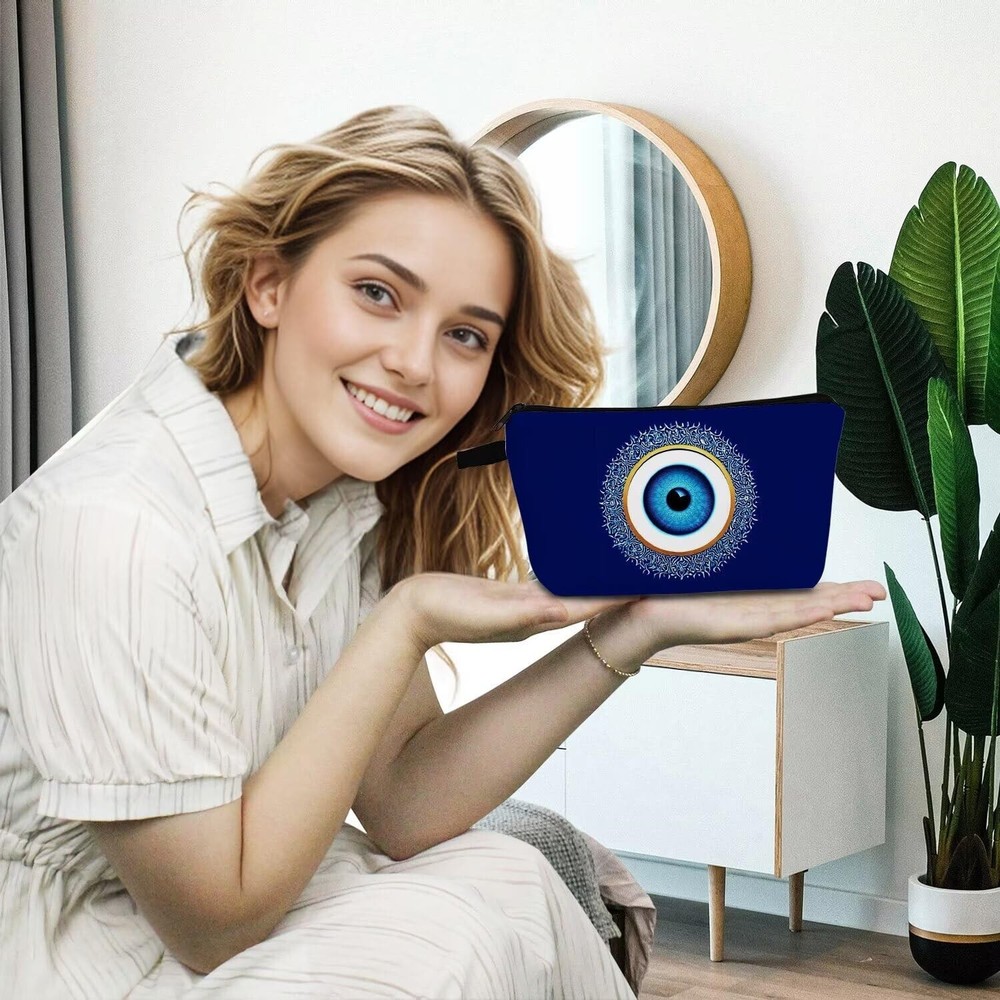 Blue Eye Pattern Present Evil Eye Makeup Bag Cute Small Organizer Bag with Zi...