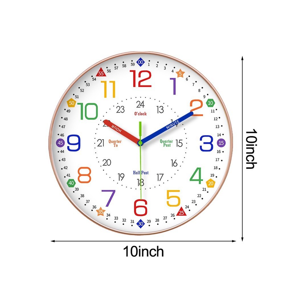 Silent Learning Wall Clock for Children with Easy Mount and Bright Face Design