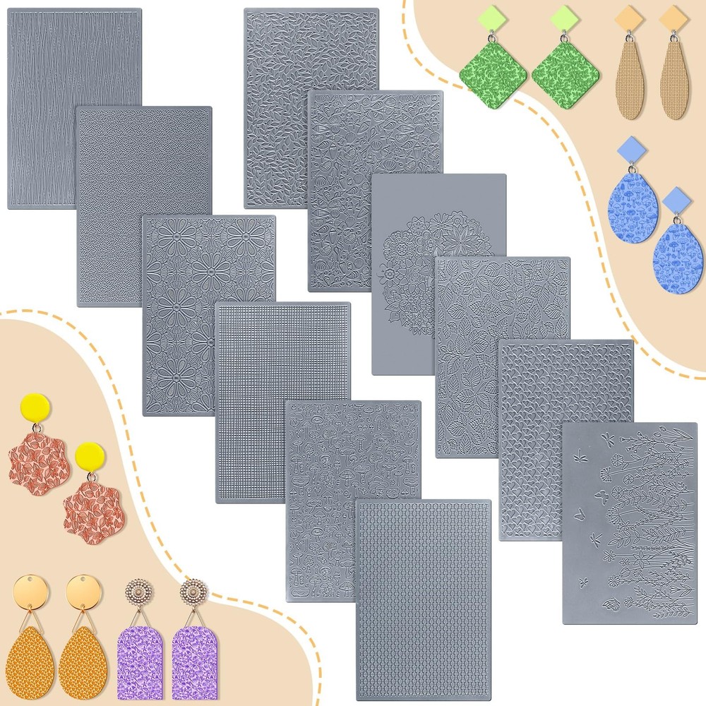 12 Pcs Polymer Clay Texture Sheets Mat Works with Polymer Clay Cutter Embossi...