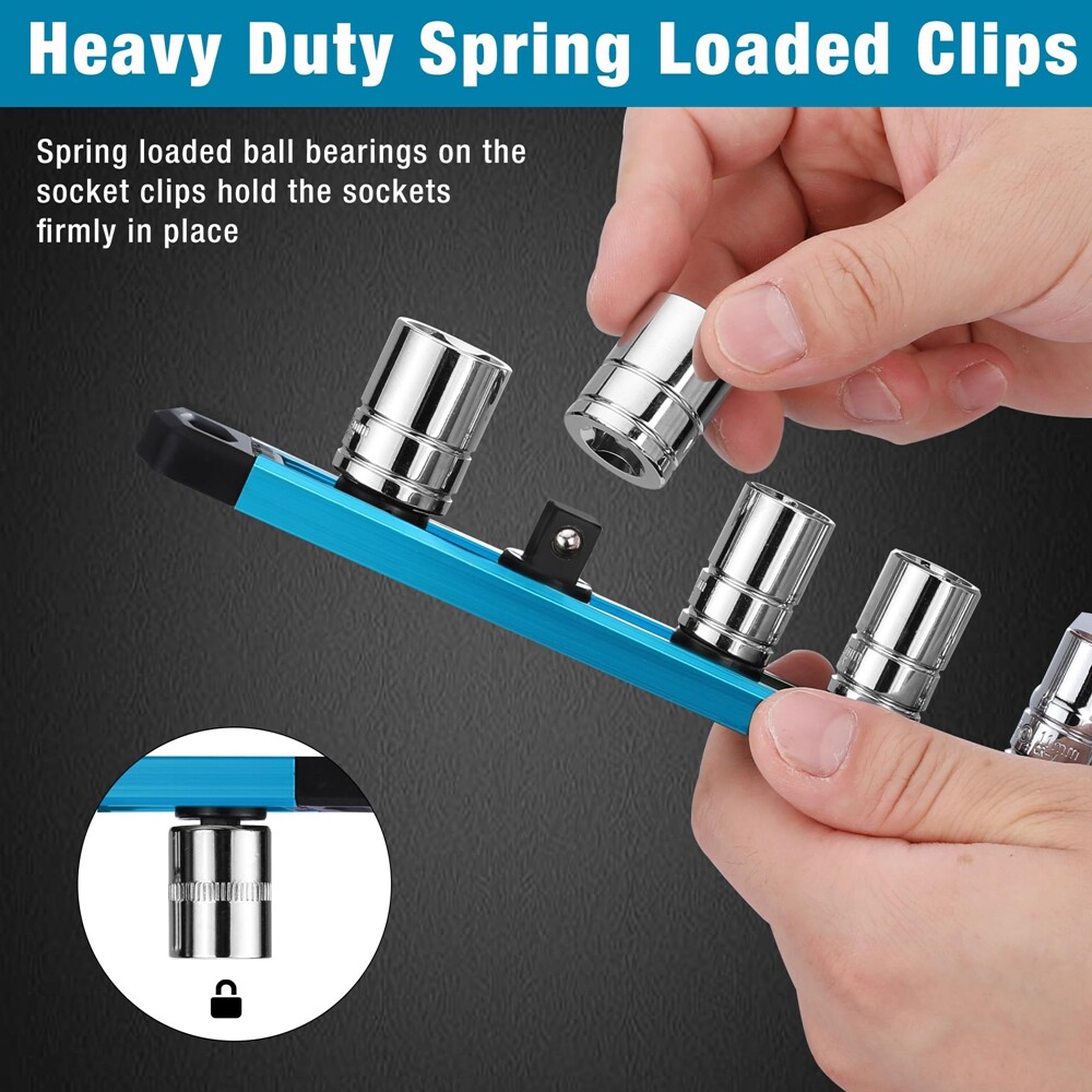WORKPRO Magnetic Socket Organizer, 3/8''Drive Heavy Duty Socket Holder Sky Blue