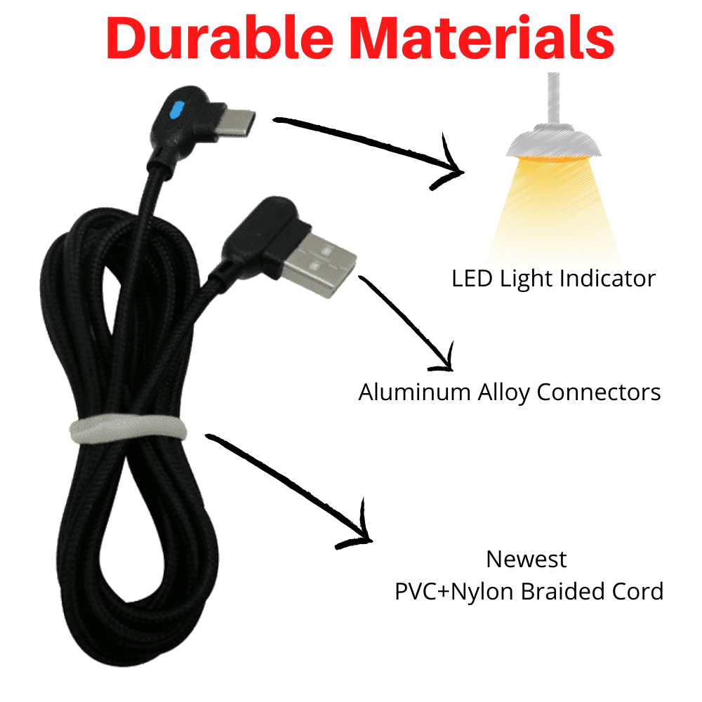 1/2/3X 3/6FT 90 Degree Angle USB-C Cable Type-C Fast Charger Data Charging Cord