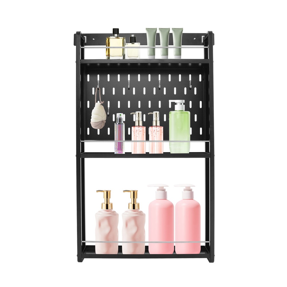 3 Tier Kitchen Storage Rack Wall-mounted Storage Rack w/ 6 Hooks for Home Hotel