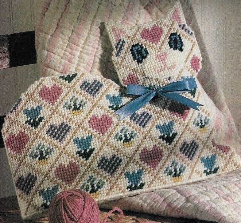 FLOWER PATCH CAT HOME DECOR PLASTIC CANVAS PATTERN INSTRUCTIONS