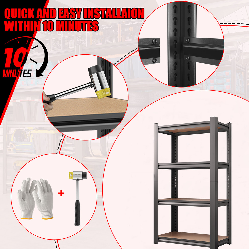 4-Layer Storage Rack, Adjustable Height Wooden Shelf