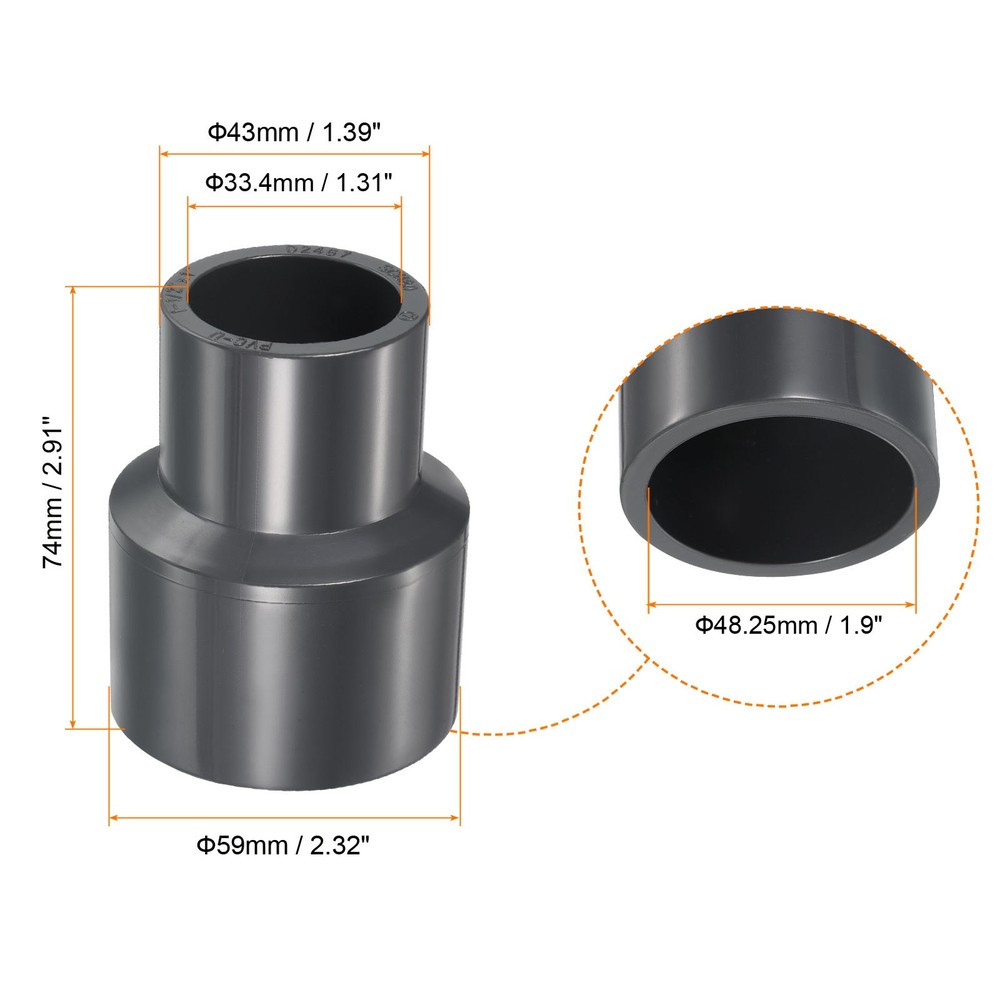 UPVC Reducer Pipe Fitting 1-1/2"x 1" Program Socket 80 Straight Coupling