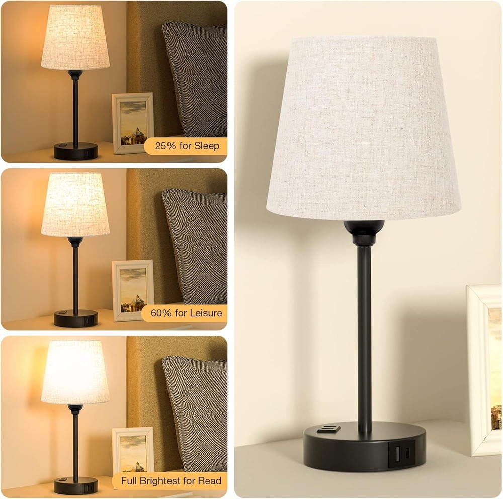 2-Piece Bedside Lamp Featuring USB-C Port and AC Power Charging Functionality