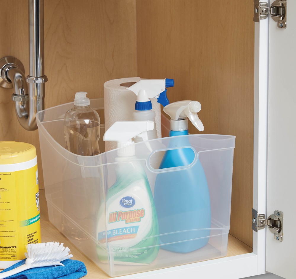 (3 pack) Mainstays Utility Storage Organizer Bin, Clear, 5" x 15"