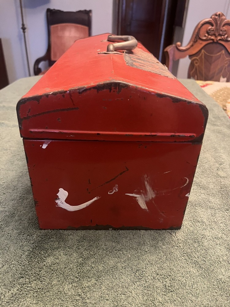 Vintage Red Metal Tool Box