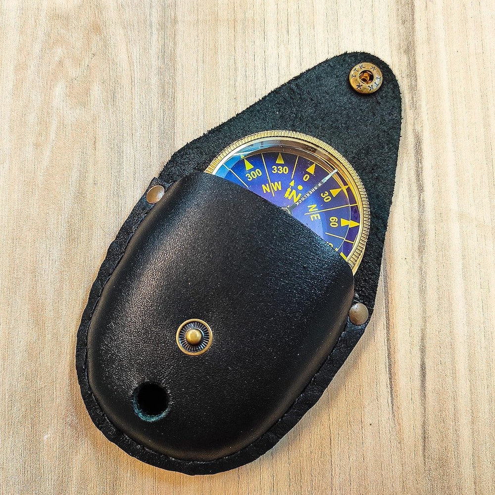 Maritime Treasures Brass Pocket Compass Navigation tool with Leather Case