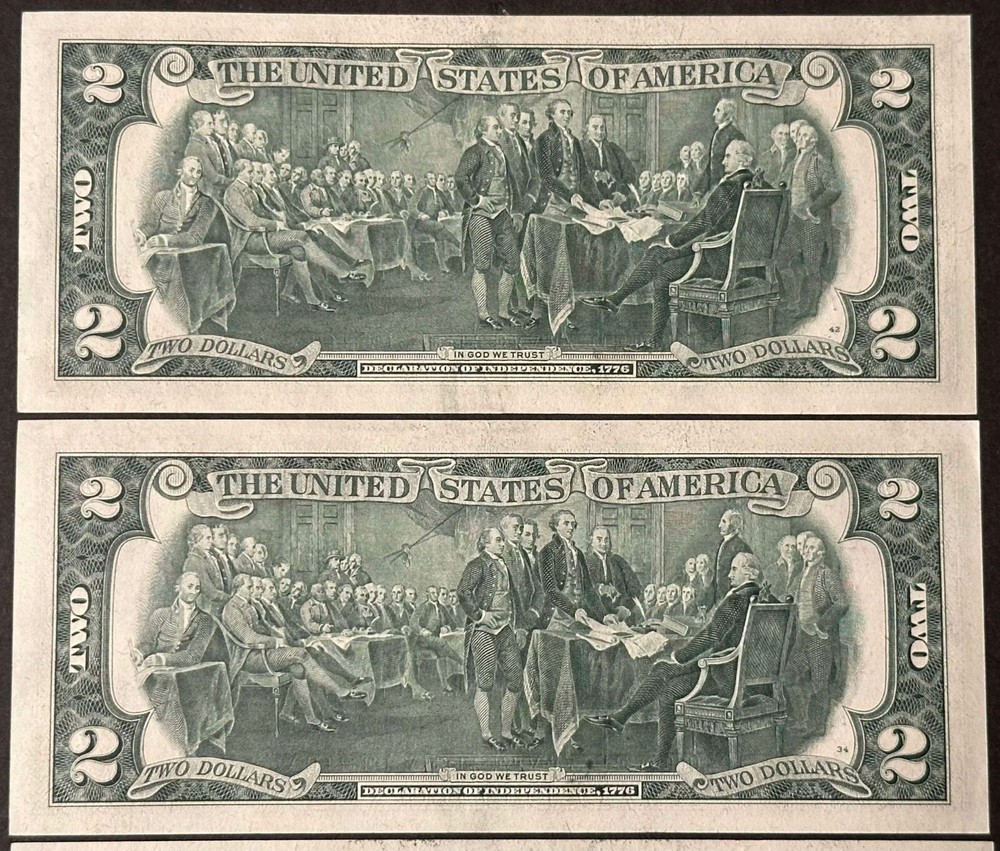 (4) Consecutive 1976 $2 Dollar Bills / Misaligned 3rd print Error / Uncirculated