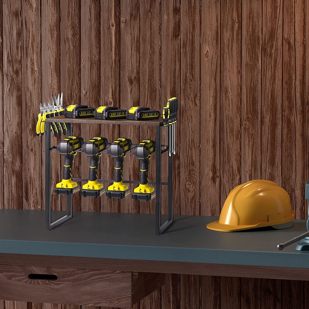 Wall Mounted Power Tool Organizer w/ 4 Drill Holders Cordless Tool Utility Rack