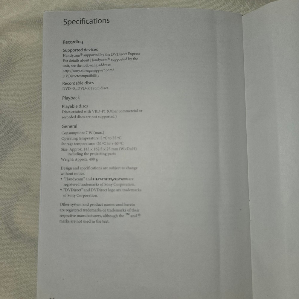 Sony DVDirect Express Multi-Function DVD writer for Handycam UNTESTED