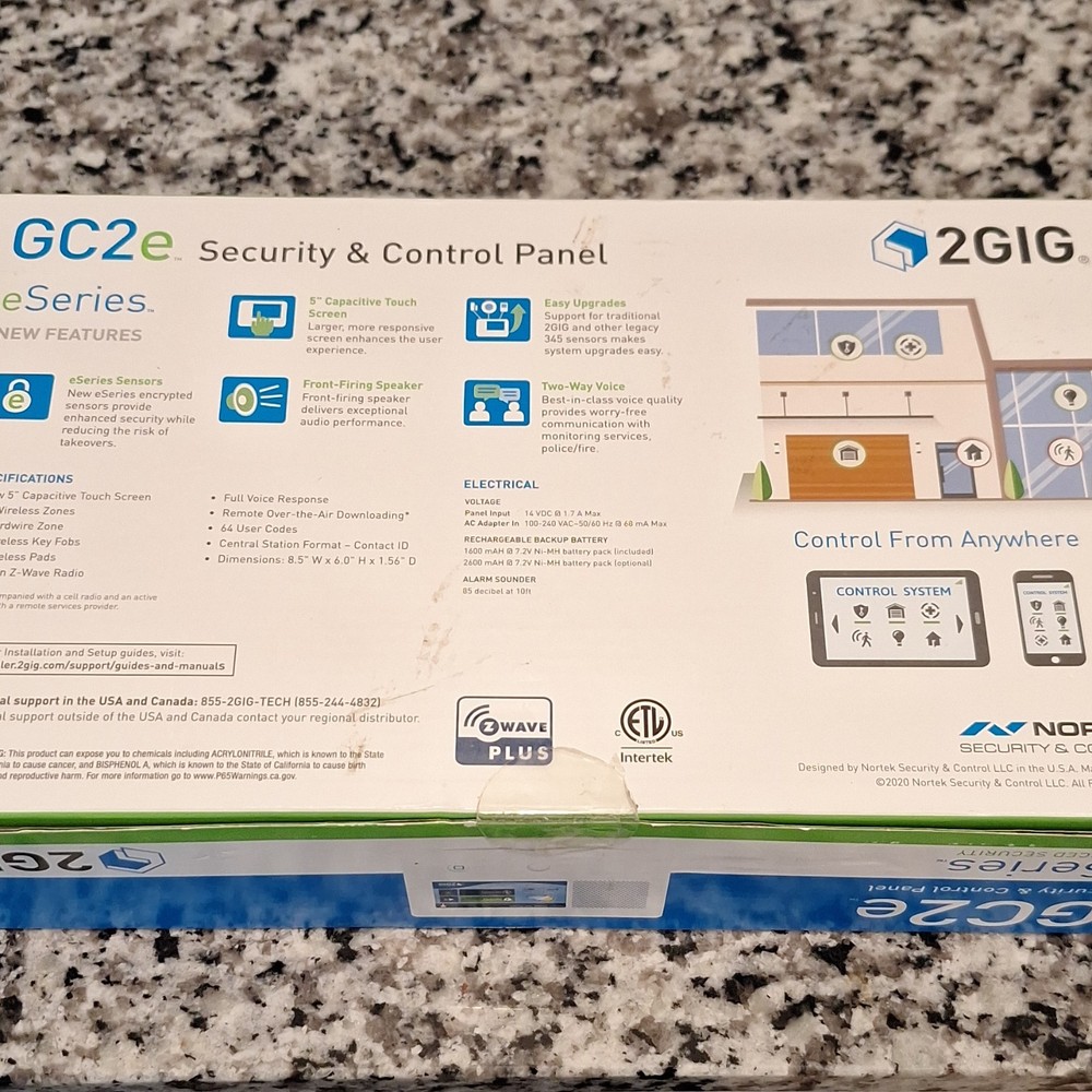 2GIG GC2e Security & Control Panel 5in Touchscreen Z-Wave Plus OTA White