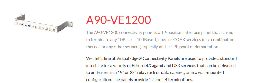 Westell VirtualEdge connectivity panel A90-VE1200