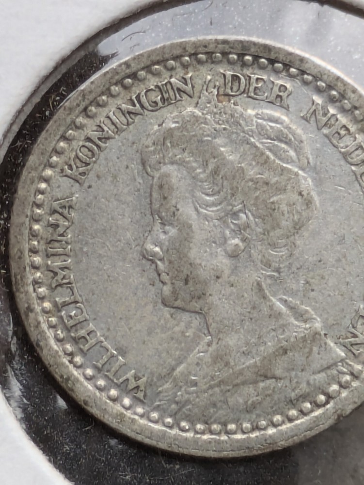 NETHERLANDS 1921 10 CENT SILVER Fine-VF