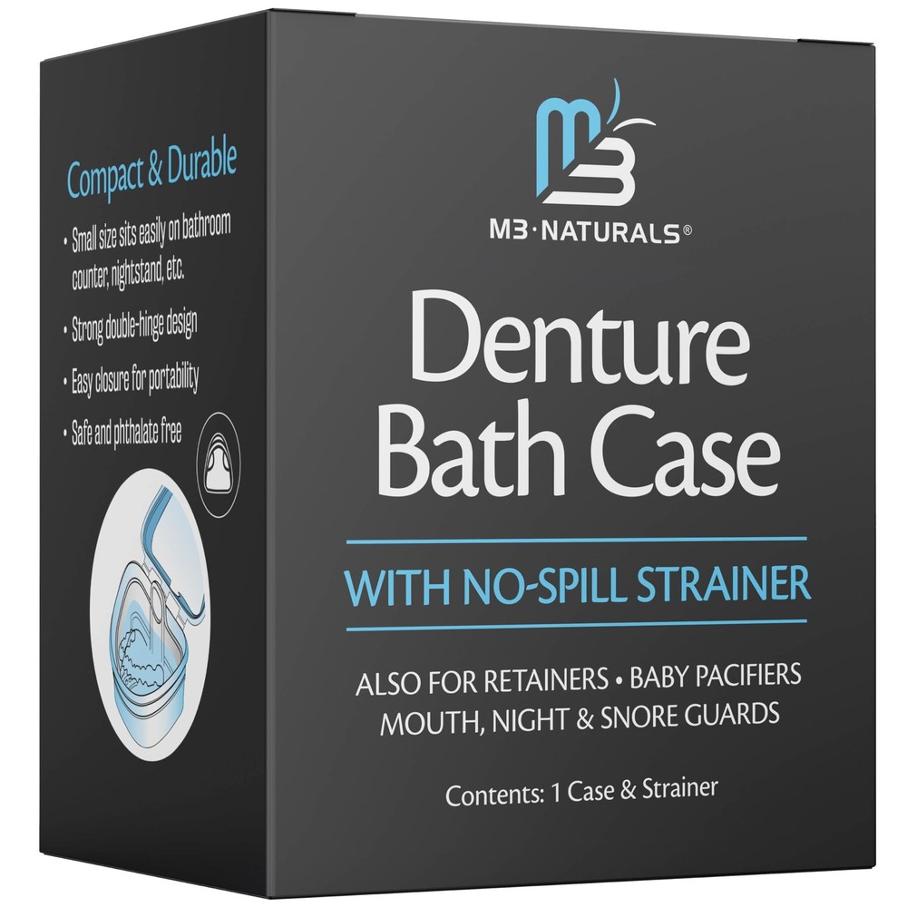 Denture Bath Case and Retainer Case, (1 Count), Blue