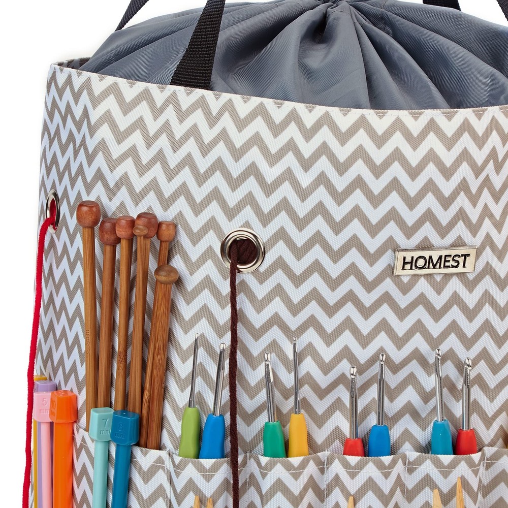 Large Crochet Bag with Customized Front Compartment for Knitting Accessories,...