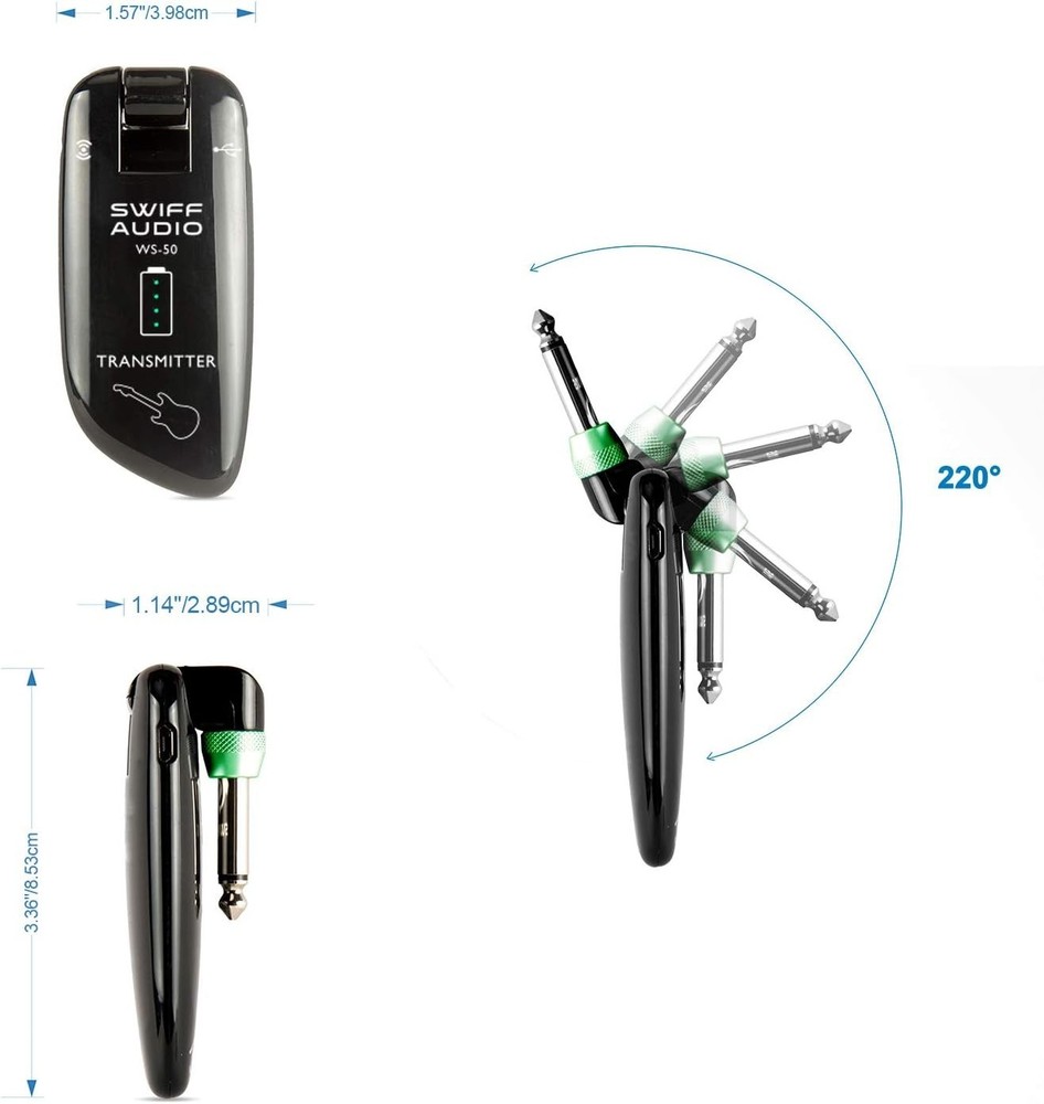 Rechargeable Wireless Guitar System 164ft Long Range UHF Transmitter Receiver