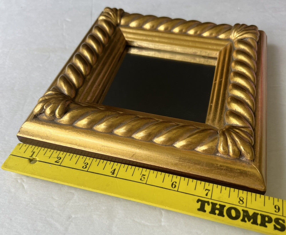 Artemis Square Gold Frame Mirror Tabletop or Wall Hanging 8.5" Scroll & Shell