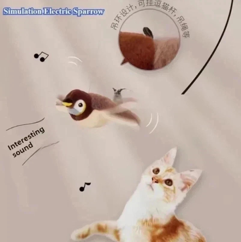 USB Powered Interactive Bird Cat Toy Realistic Flapping Sparrow for Cats🐦 USB