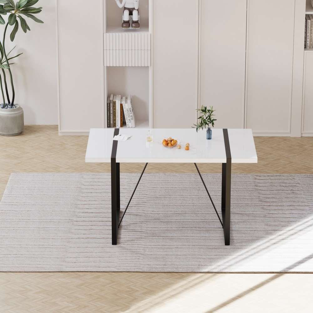 55 " modern rural industrial rectangular MDF white dining table, suitable for