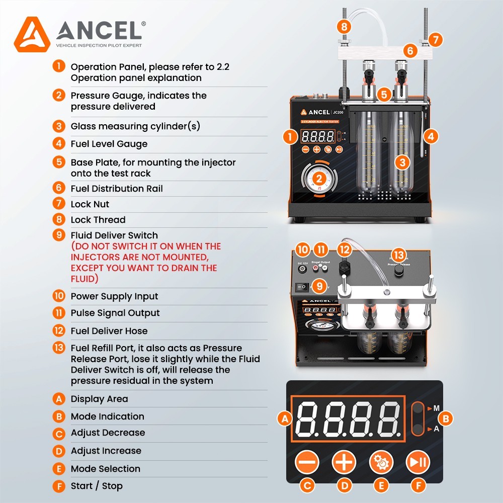 ANCEL JC200 Injector Cleaner Tester Uniformity Detection Atomization Observation