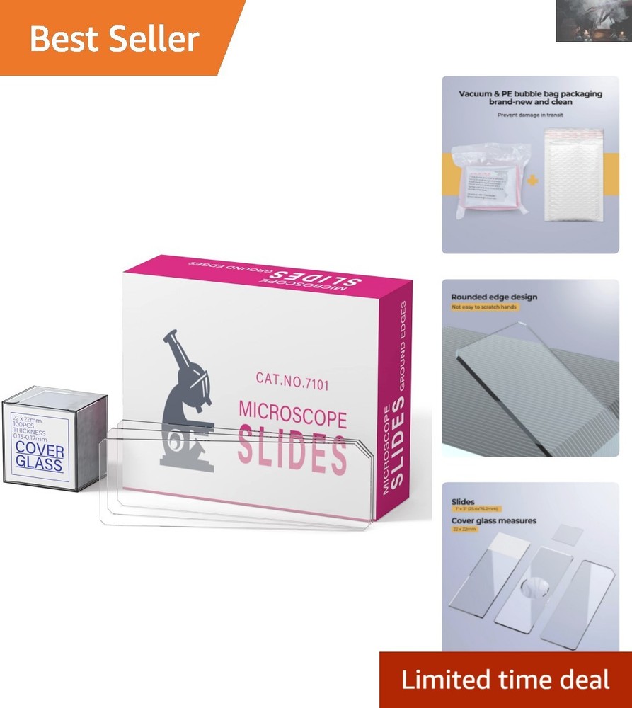 Rounded Edge Microscope Slides Kit - 50 Blank Slides & 100 Coverslips