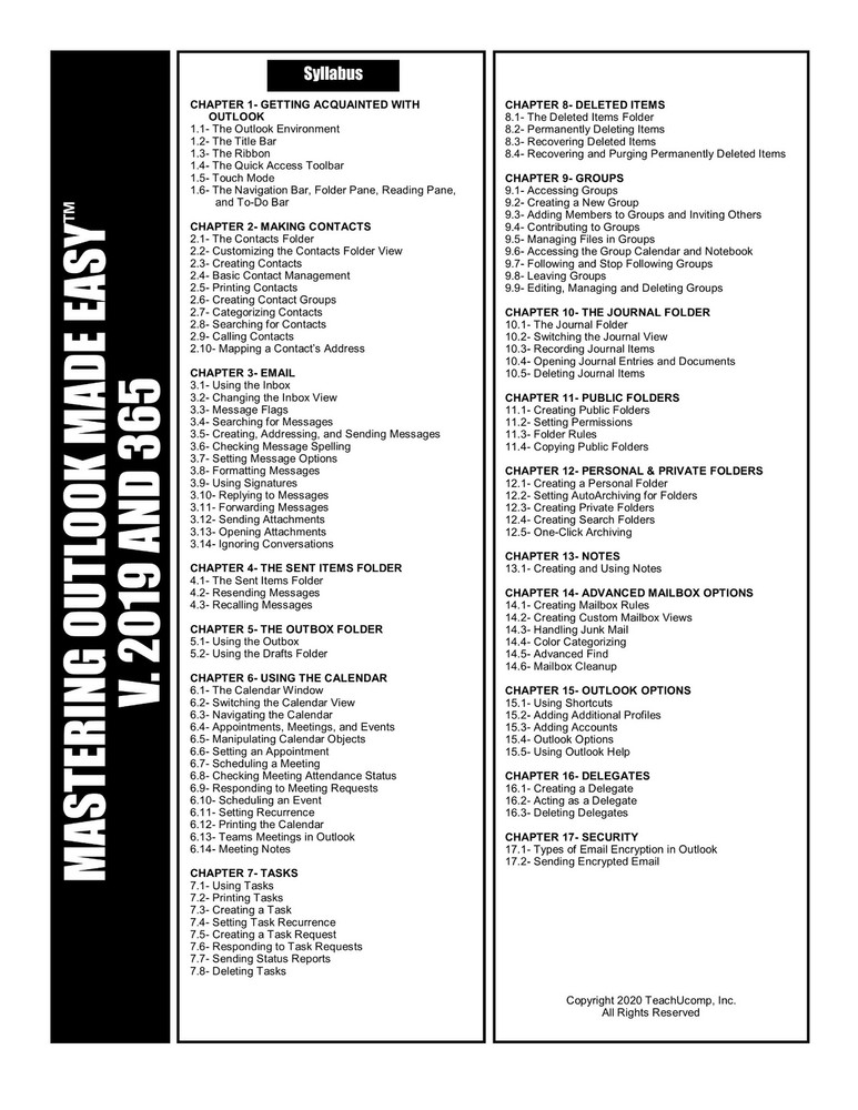 MICROSOFT OUTLOOK 2019 DELUXE Training Tutorial Course and Quick Reference Guide