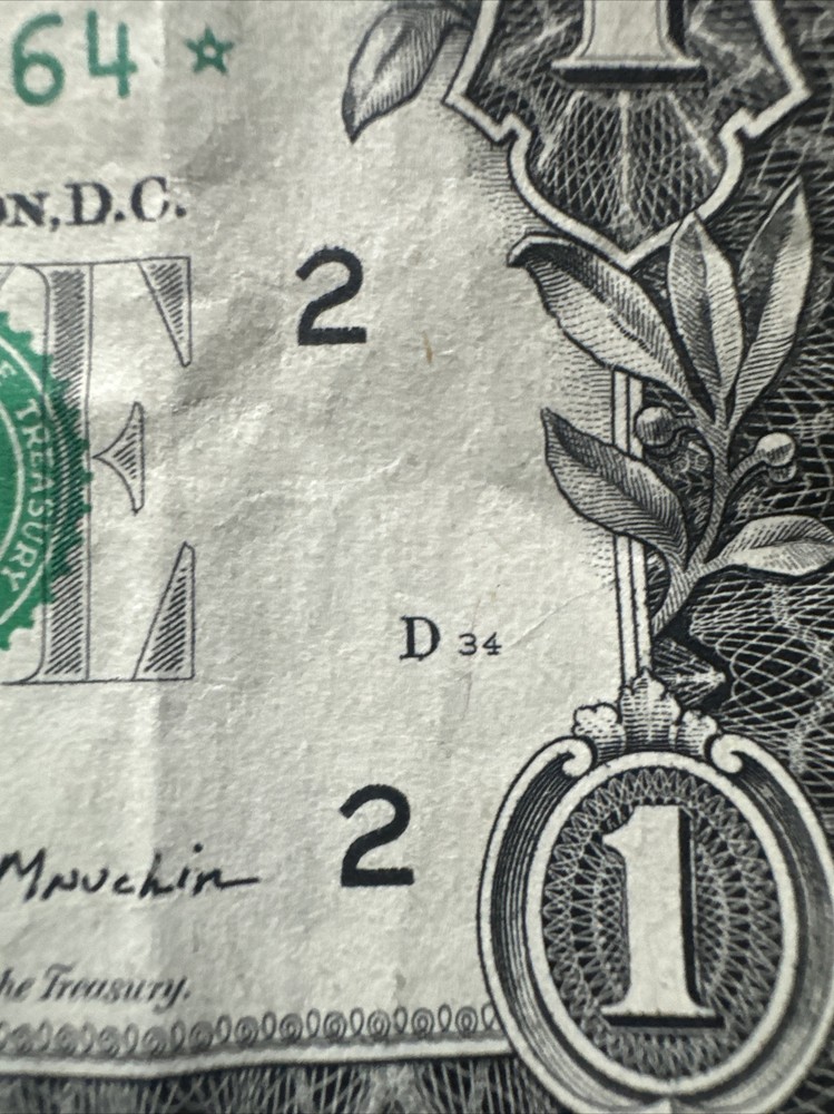 2017 a star note 1 dollar bill Misprint