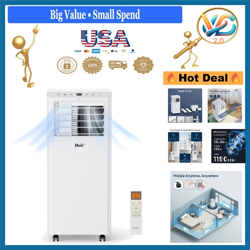 Energy-Efficient 8500 BTU Portable Air Conditioner White for Small Spaces